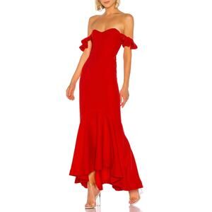 Lovers + Friends Lolita Gown Fiery Red Mermaid Sweetheart Off the Shoulder SZ S